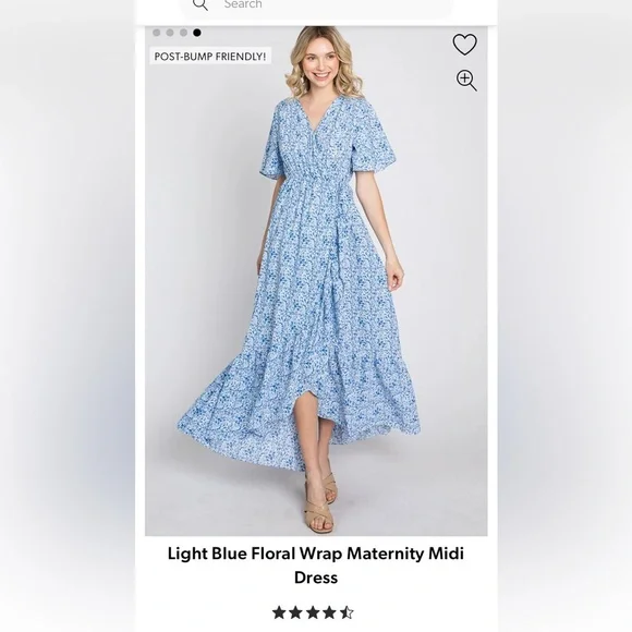 MATERNITY AND POST PARTUM WRAP DRESS BLUE FLORAL PRINT V BACK AND TRUE WRAP - Picture 5 of 15